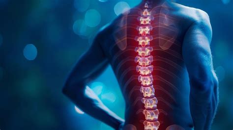 Premium Photo | Human spine in xray on blue background The neck spine is highlighted by yellow ...