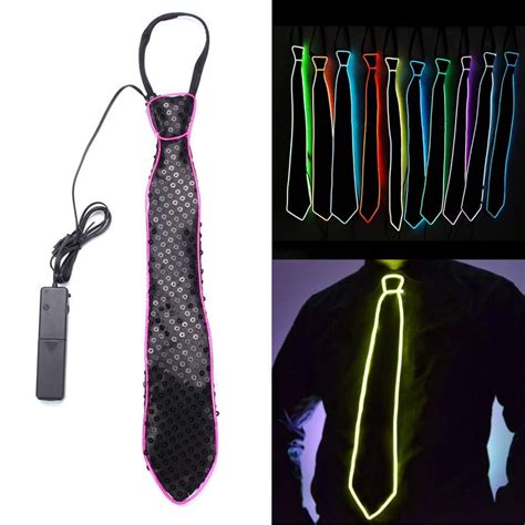 Battery powered led light up el wire tie adjustable necktie for party halloween wedding dc3v ...