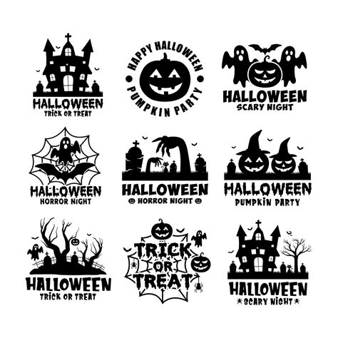 Happy Halloween Black white vector design logo collection 10655696 Vector Art at Vecteezy