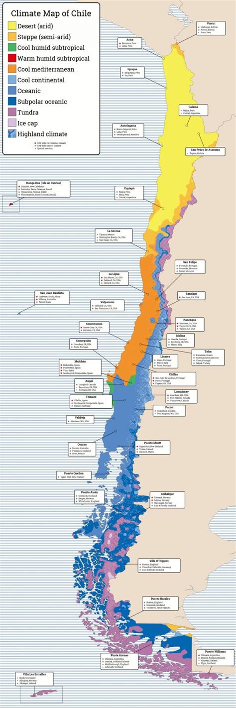 Chili klimaat kaart - Kaart klimaat van Chili (Zuid-Amerika - Amerika)