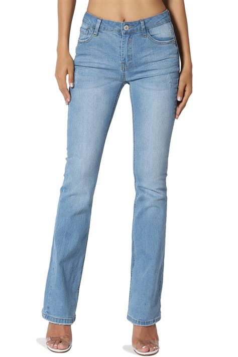 TheMogan - TheMogan Junior's Petite Mid Rise Crop Ankle Bootcut Jeans in Basic Blue Wash ...