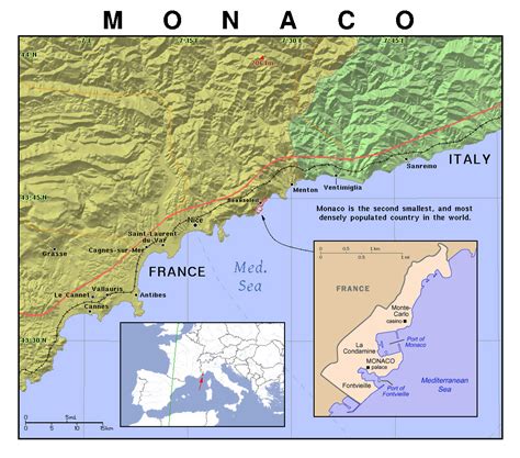 Detailed political map of Monaco with relief | Monaco | Europe ...