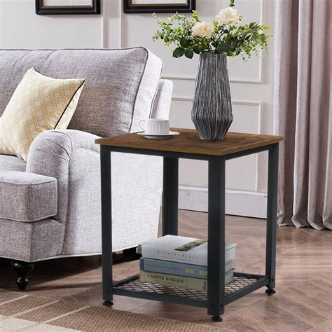 AUGIENB End Table Square Nightstand, Industrial Sofa Side Table with ...