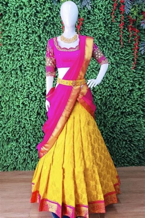 Best price for Yellow Pink Half Saree - Designerkloth