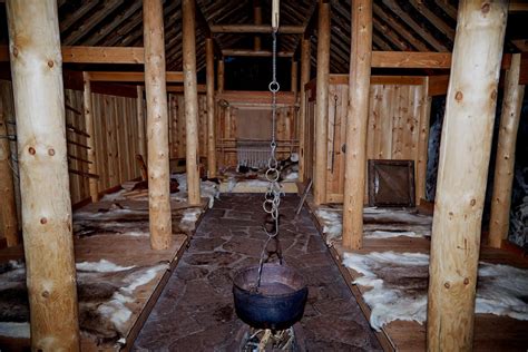 Inside the reconstructed viking longhouse in Qassiarsuk in South ...