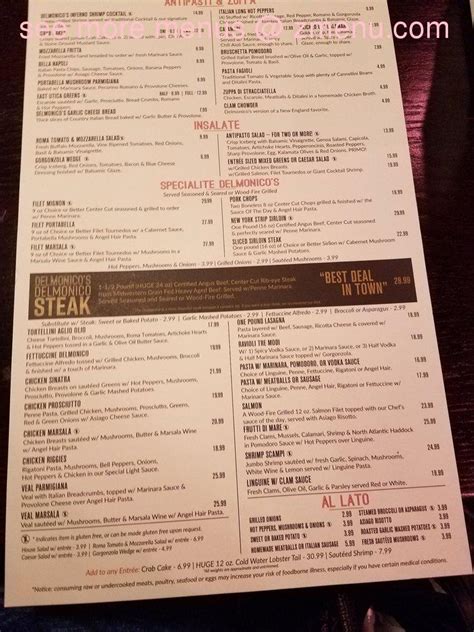 Menu at Delmonico's Italian Steakhouse, Oviedo