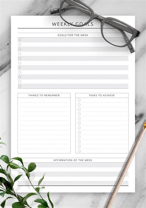 Download Printable Weekly Goals - Original Style PDF