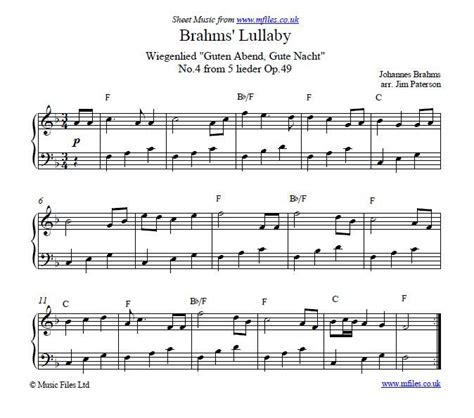 Johannes Brahms: Lullaby, Cradle Song or Wiegenlied (for piano solo ...