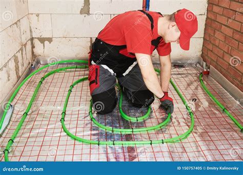 Underfloor Heating Installation. Floor Heating System Stock Image - Image of installer, room ...