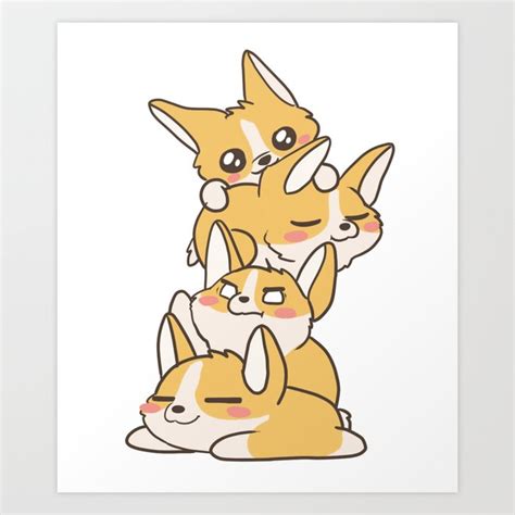 Cute Corgis Adorable Dog, Kawaii Anime Chibi Corgi Art Print by BeKindShine | Society6