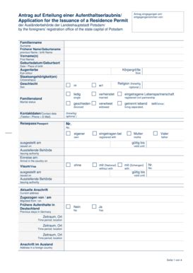 Antrag Auf Erteilung Einer Aufenthaltserlaubnis/ Application For The ...