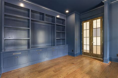 Home Office | Built in tv cabinet, Built in tv, Blue built ins