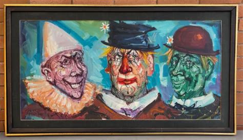VINTAGE ABSTRACT CLOWN Painting Mid Century Modern Art Wall Hanging ...