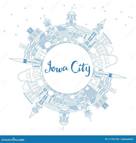 Outline Iowa City Skyline with Blue Buildings and Copy Space. Stock ...