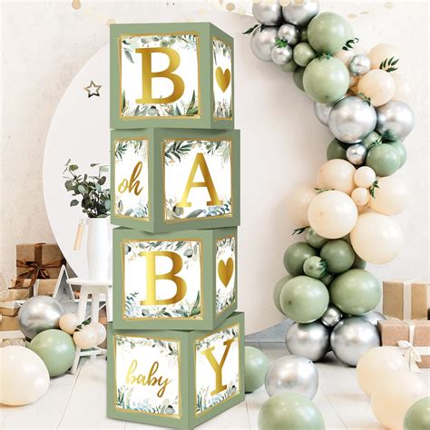 Buy RUBFAC Sage Green Baby Boxes with Letters for Baby Shower, 4pcs ...