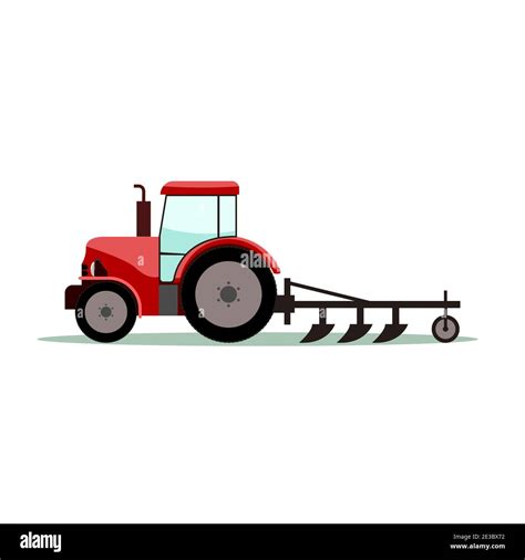 Tractor with plow. Flat and solid color vector illustration Stock ...