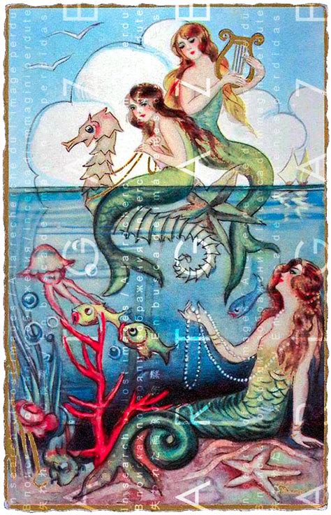 Art Deco Mermaids Riding A Sea Horse. Flapper Mermaids. | Etsy | Mermaid images, Mermaid ...