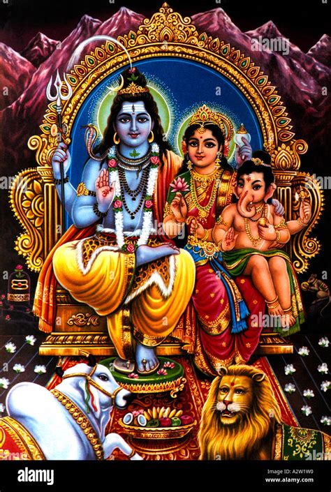 Lord Shiva Family Png : Indian god and goddess religious vintage poster. - exilioreileao