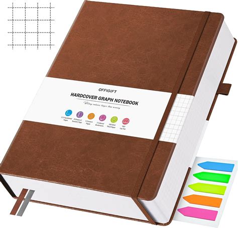 OFFIGIFT Squared Paper Notebook A5, 312 Numbered Pages Hardback Leather ...