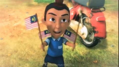 Jarjit carries the Malaysian flag in Upin Ipin and friends in the ...