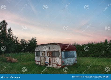 Old White Camper in Forest in Summer Morning Stock Image - Image of freedom, modern: 56907125