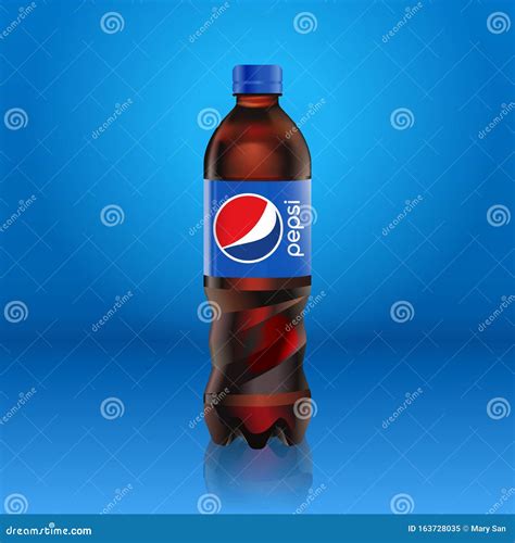 Realistic Pepsi Cola Bottle Mock Up with Blue Label with Logo Isolated on Blue Background ...