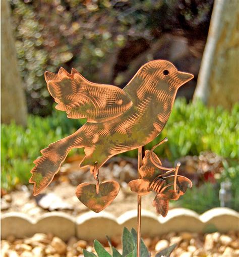 Bird Metal Yard Art Copper Garden Art Miniature Garden Stake, Metal ...