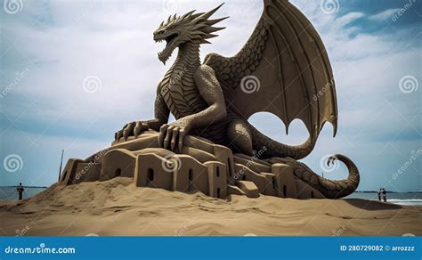 Sand sculpture of a dragon stock illustration. Illustration of sandy - 280729082