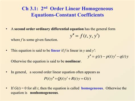 PPT - Ch 3.1: 2 nd Order Linear Homogeneous Equations-Constant ...