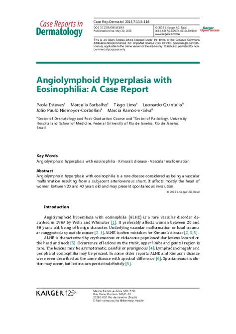 (PDF) Angiolymphoid hyperplasia with eosinophilia treatment with laser Nd-YAG | Fernanda Neves ...