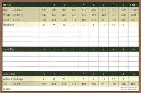 Scorecard - General Old Golf Course