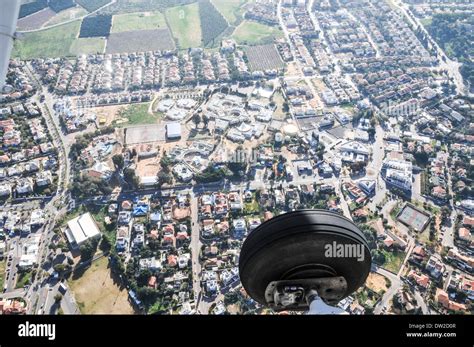 Aerial view of Sharon District, Israel from within a Cessna airplane ...