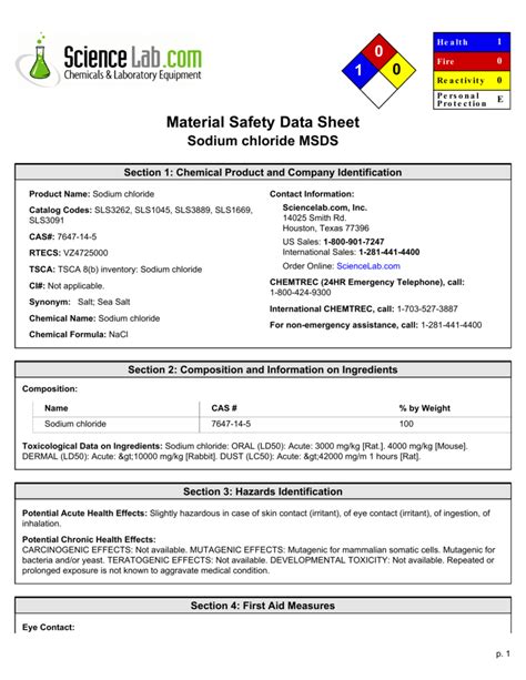 MSDS for Sodium chloride