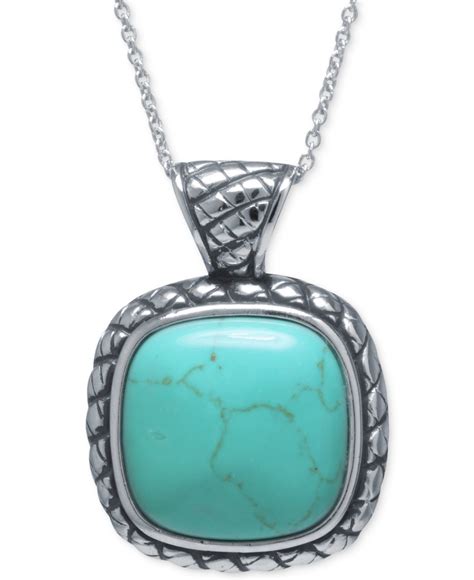 Lyst - Macy's Manufactured Turquoise Square Pendant Necklace In Sterling Silver in Blue