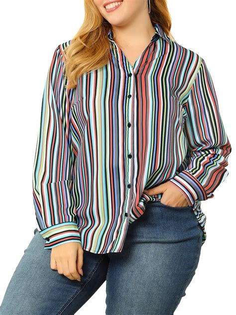 Unique Bargains - Unique Bargains Women's Plus Size Rainbow Striped ...