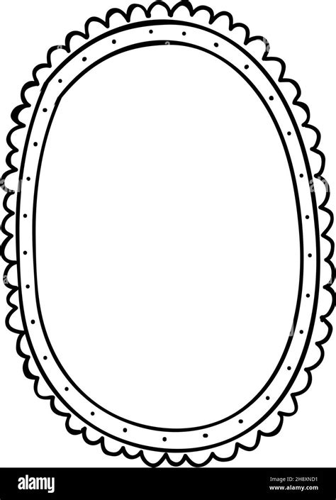 Cute oval frame template. Doodle mirror. Empty shape isolated on white ...