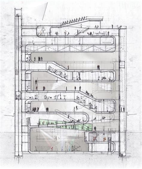 Longitudinal section | Architectural section, Architecture presentation ...