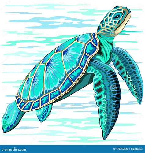 Sea Turtle Turquoise Oceanlife Vector Art Stock Vector - Illustration ...