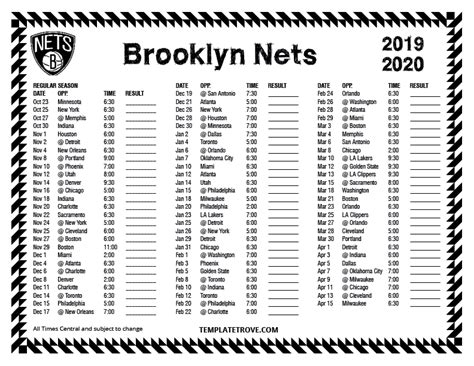 Printable 2019-2020 Brooklyn Nets Schedule