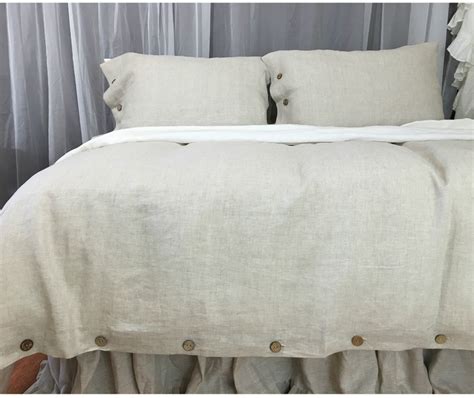 Natural Linen Duvet Cover with Wooden Buttons, Custom Size, Queen/King/Calif.King/Twin