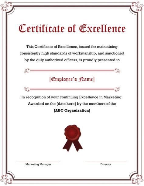 40 Amazing Certificate of Excellence Templates - PrintableTemplates