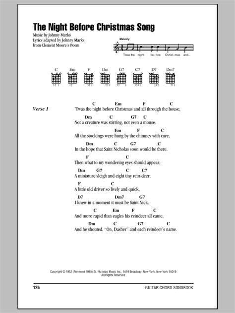 The Night Before Christmas Song (Guitar Chords/Lyrics) - Sheet Music