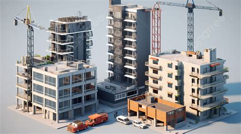 An Animation Showing Different Buildings Under Construction Background, Building Construction ...