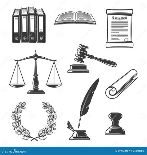 Notary, Justice and Court Authority Icons Stock Vector - Illustration ...