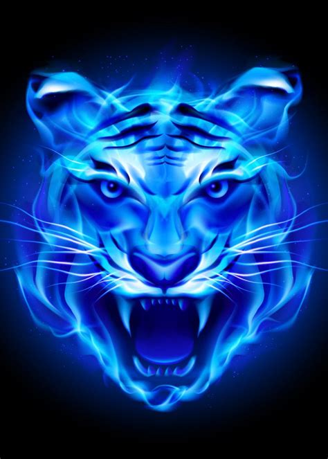 ' blue fire tiger ' Poster by Queensy Collin | Displate in 2022 | Tiger pictures, Tiger face ...