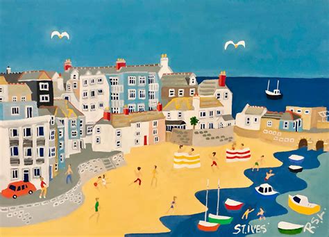 St Ives, Cornwall, Framed Art Print, Richard Lodey, Association of British Naive Artists ...