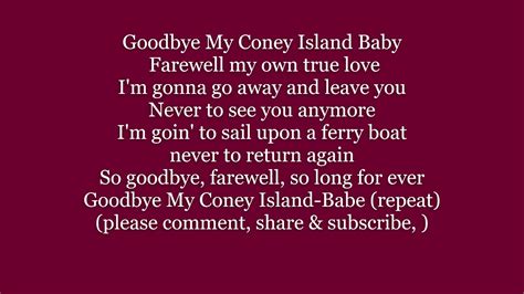 GOODBYE MY CONEY ISLAND BABY Farewell love Lyrics Words text trending NY Barbershop sing along ...