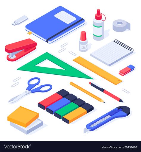 Isometric office supplies school stationery tools Vector Image