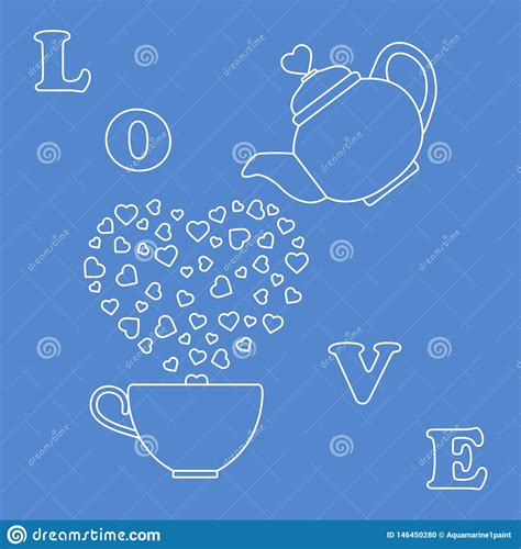 Greeting Card Valentine S Day. Teapot, Cup, Hearts Stock Vector - Illustration of decoration ...