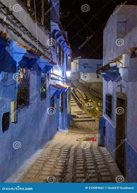 Alleys of the Blue City Chefchaouen by Night Stock Photo - Image of culture, alley: 253089662